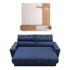 Sofá 3 Lugares Cama Inbox Clean com Assento Retrátil e 190 cm de Largura + Painel Home Suspenso Colibri Tocantins com 160 cm de Largura - Off White