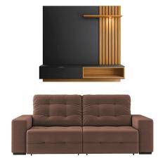 Sofá 4 Lugares Linoforte Bonno Retrátil e Reclinável 230 cm de Largura + Painel Home Suspenso Colibri Tocantins 160 cm de Largura, para TV até 60”