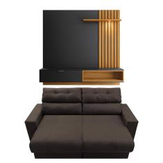 Sofá 3 lugares Cama Inbox Clean Retrátil e Reclinável - 190 cm de largura + Painel Home Suspenso Colibri Tocantins 160 cm de Largura - Preto Fosco