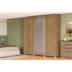 Guarda-roupa 3 Portas de Correr e 2 Gavetas com Pés Nogueira/fendi