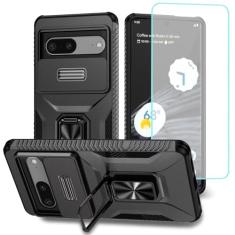Wanyuexes Capa para Pixel 7, capa para Google 7 GQML3 com protetor de tela de vidro temperado e capa de câmera deslizante, suporte giratório para carro, capa à prova de choque para Google Pixel 7
