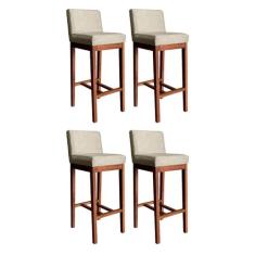 Kit 4 Banquetas Alta Lisboa Estofada 100 Cm Madeira Maciça Suede Bege 