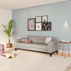 Sofá 3 Lugares Surprised Base de Madeira Linho Cotton Cru 210 cm