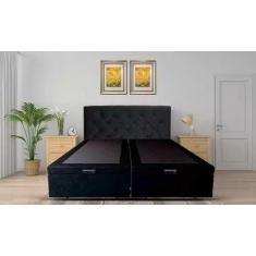 Cama Box Baú Casal em  Sintetico Preto Bipartido  com Pistão A Gás - 1