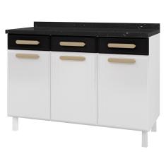 Balcão De Cozinha ágata 3 Portas E 3 Gavetas Com Tampo 817108 Telasul Branco Com Preto