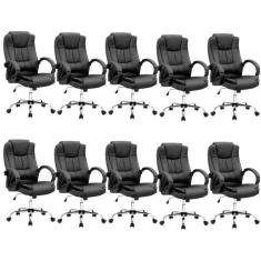 Kit 10 Cadeiras Escritório Giratória Presidente Melbourne Preto