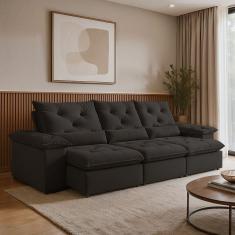 Sofá Retrátil e Reclinável 4 Lugares 270cm Londres Plus Preto
