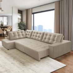 Sofá de Canto Retrátil e Reclinável com Molas 3,40x2,00 Esq Jacke Sued