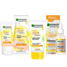 Garnier Skin Uniform & Matte Vitamina C Kit – Sérum Facial + Gel de Limpeza + Protetor Solar FPS50 c-Unissex