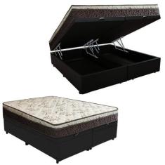 Cama Box Baú Queen Suede Bipartido +  Colchão Elegance Ortopédico Espu