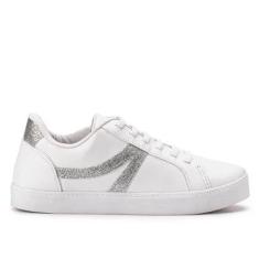 Tênis Godiva Casual Glitter Feminino Branco Prata-Feminino