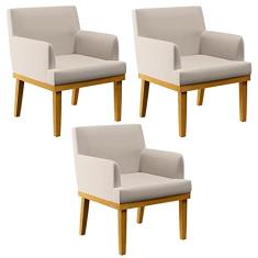 Kit 03 Poltronas Decorativas Para Sala de Estar Beatriz W01 Linho Cru - Lyam Decor
