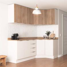 Cozinha Modulada 6 Peças com Tampo 3 Aéreos e 3 Balcões Ipanema CabeCasa MadeiraMadeira Acácia/Branco