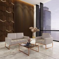 Sofá para Escritório e Recepção 3 Lugares Sintético Atena Bege