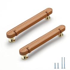Evionlin Puxadores de gaveta de couro marrom de 12,8 cm, puxadores de cômoda de couro, puxadores para cômoda de banheiro, puxadores de armário e gavetas de cozinha