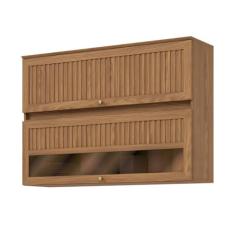 Armário Aéreo Cozinha 120 Cm Requinte 2 Portas Ripado com Vidro Nature - Henn