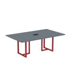 Mesa de Reunião Retangular com Power Box 200x90cm Mr2000p25tub Grafito/Vermelho
