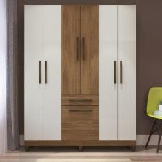 Guarda Roupa Solteiro 7 Portas 1 Gaveta Laguna Faimec, Canela com Off 