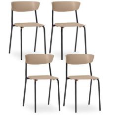 Kit 04 Cadeiras Fixa Base Preta Empilhável Bit F02 Nude - Lyam Decor