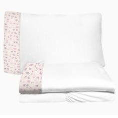 Jogo de Lençol 3 Peças Berço Americano 70x130cm Foguete Rosa Brilha Ma