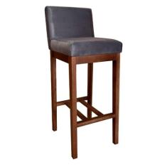 Banqueta Alta Estofada com Encosto Lisboa 100 Cm Madeira Maciça Suede 