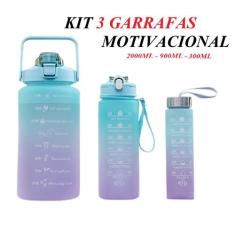 Kit 3 Garrafas Holográficas 3D  Galão De Água Squeze Motivacional Com 