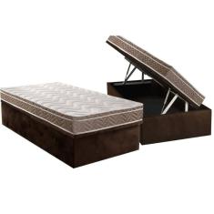 Cama Box Baú Solteiro: Colchão Anatômico Paropas D33 Confort Ultra Firme + Base Crc Suede Brown (88x188)