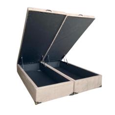 Cama Box Baú Queen Bipartido Suede Bege Com Pistão A Gás - Estrutura Reforçada - Imperium do Sono