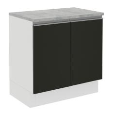 Balcão Madesa Glamy 80 cm 2 Portas - Branco/Preto