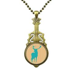 DIYthinker Colar de grão de madeira azul animal veado joia guitarra antiga pingente de música