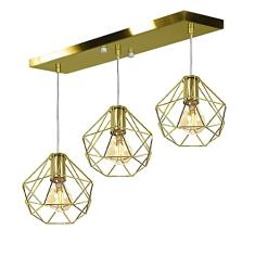 Lustre Pendente Aramado Triplo Base Retangular Dourado