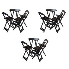 Kit 3 Jogos De Mesa Bistrô De Madeira Dobrável Com 3 Banquetas - Tabaco