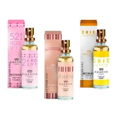 Kit 3 Perfume Feminino Amakha Paris 521 Vip Rose Athena Chic
