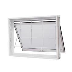 Janela de Aço Maxim-Ar 60x60cm com Grade Quadriculada e Vidro Boreal Qualitysol Ramassol Branco