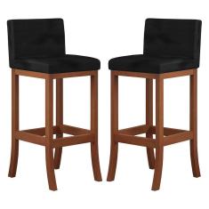 Kit 2 Banquetas Alta Estofada para Bancada Gourmet 38x100 Cm Espanha Madeira Castanho Suede CCS
