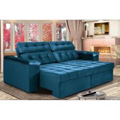Sofá Retrátil E Reclinavel New Austrália 2,25m Tecido Suede Azul - Cama Inbox