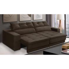 Sofá Retrátil e Reclinável 3 lugares 2,10m com Molas Emily Suede Marrom Adonai Estofados