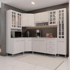 Cozinha Modulada Completa Fidelitá Viena 6 Peças 375cm 14 Portas 3 Gavetas Com Tampo Branco