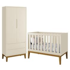 Jogo de Quarto Infantil Guarda Roupa 2 Portas e Berço Classic com Pés Amadeirado - Reller Móveis