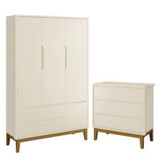 Jogo de Quarto Infantil Guarda Roupa 3 Portas e Cômoda 3 Gavetas Classic com Pés Amadeirado - Reller Móveis