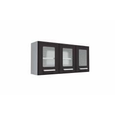 Armário Aéreo P/ Cozinha Gourmet 7009 3 Portas C/vidro 120cm Branco/preto - Bertolini