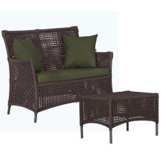 1 Sofá Área e Mesa Igapó Alumínio Pintura Preta Corda Náutica Estofado