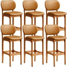 Kit 6 Banquetas Alta Bar Cozinha Sala Jantar Fixa Betta L02 Imbuia Mat