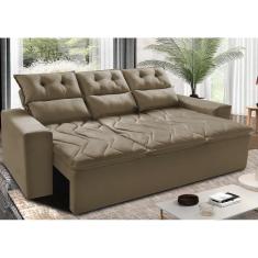 Sofá 3 Lugares Retrátil E Reclinável 2,00m Cama Inbox Smal Com Bordado Pantográfico Suede Castor