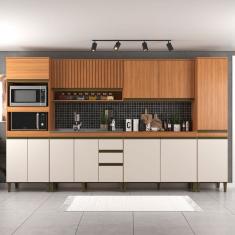 Cozinha Completa Cecilia 12 Portas 3 Gavetas Ripado Freijó/Off White - Jcarvalho