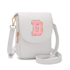 Viverte Bolsa transversal para meninas adolescentes, pequena, inicial, celular, bolsa de couro com compartimento triplo, Bege