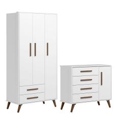 Quarto de Bebê Qencanto com Roupeiro e Cômoda Qmovi Branco Acetinado