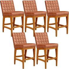 Kit 05 Banquetas Baixa Cozinha Bancada Sala Jantar L02 Camel