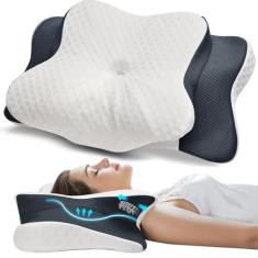 Travesseiro cervical para alívio de dor no pescoço e ombro - Travesseiros ergonômicos de contorno - Travesseiro de espuma viscoelástica para pessoas que dormem de lado, costas e estômago