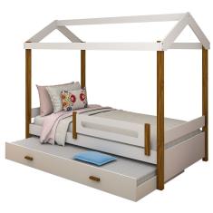 Cama Com Auxiliar Montessori Cabana Solteiro Branco E Mel
